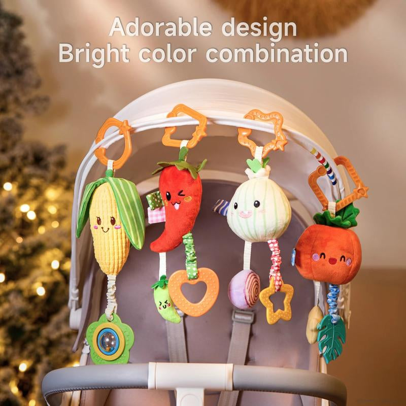 TUMAMA KIDS Car Seat Stroller Hanging Toy Plush Vegetable Rattles for Babies - Sensory Play Toys with Crinkle Sounds Cute Crib Mobile for 0+ Months