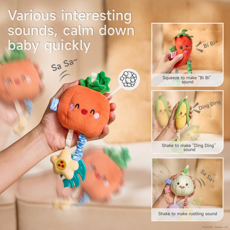 TUMAMA KIDS Car Seat Stroller Hanging Toy Plush Vegetable Rattles for Babies - Sensory Play Toys with Crinkle Sounds Cute Crib Mobile for 0+ Months