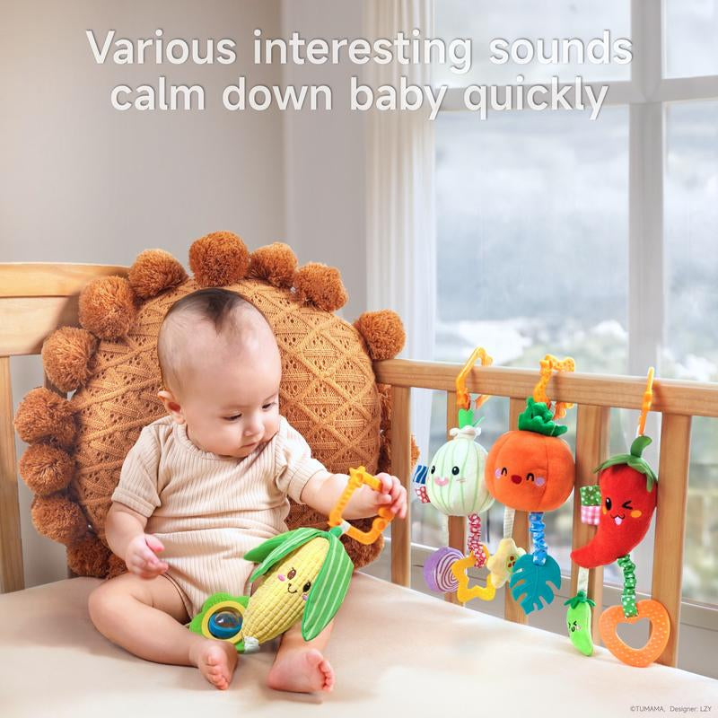 TUMAMA KIDS Car Seat Stroller Hanging Toy Plush Vegetable Rattles for Babies - Sensory Play Toys with Crinkle Sounds Cute Crib Mobile for 0+ Months
