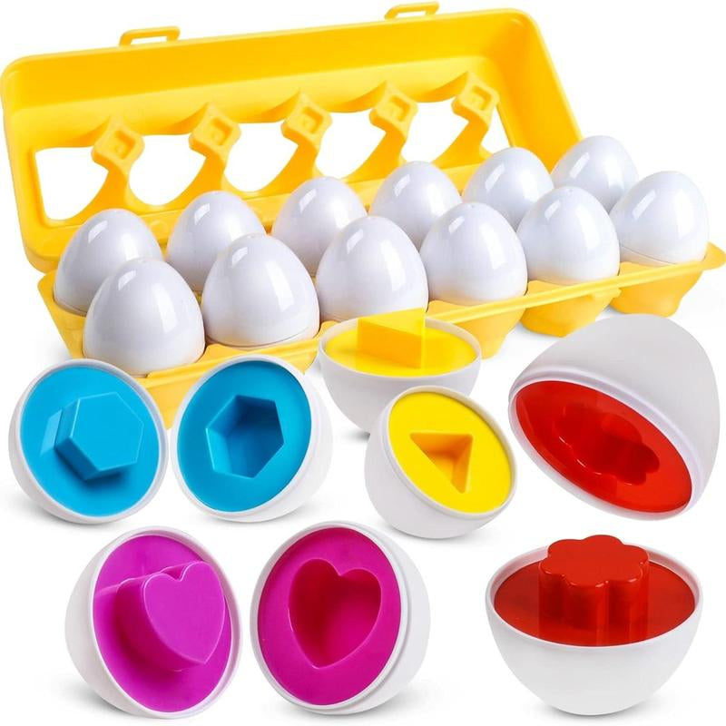 Random Color Egg Shaped Puzzle Toy, 12Pcs/Set Colorful Egg Matching Set, Early Learning & Fine Motor Skills Puzzle for Youngsters