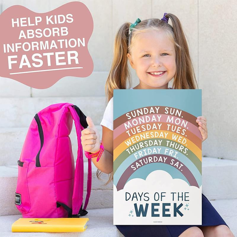 Hadley Designs Boho Early Learning Poster Pack Prek Educational Posters 16 Engaging 11X17 Laminated USA Made Classroom Decor for Toddlers and Preschoolers