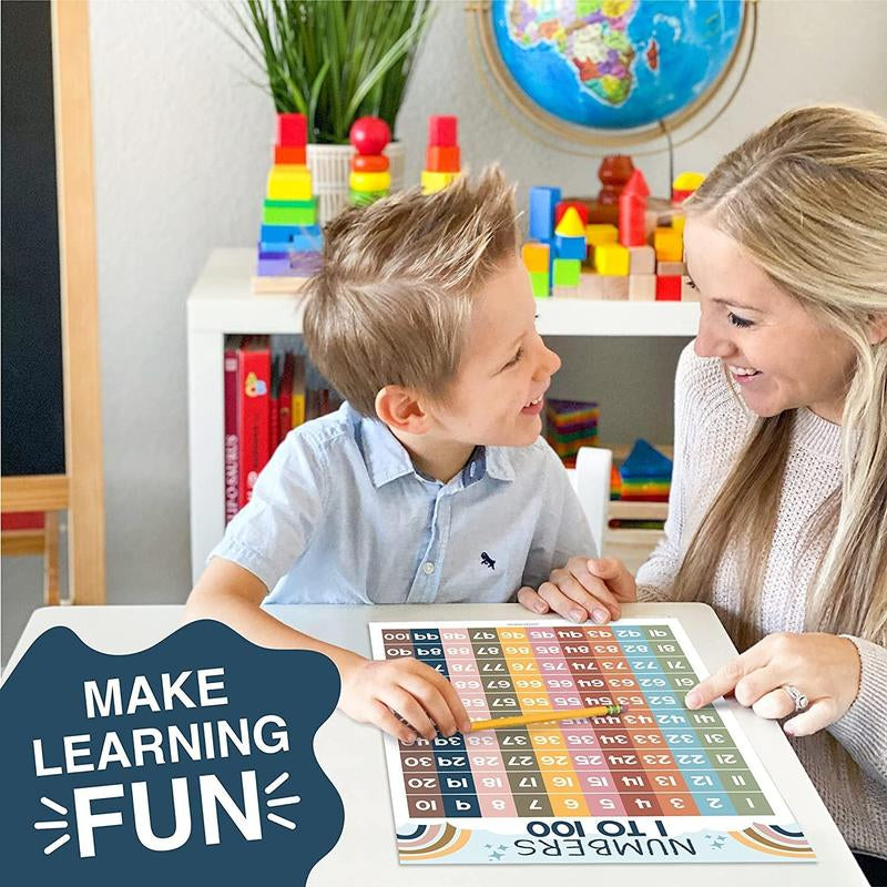 Hadley Designs Boho Early Learning Poster Pack Prek Educational Posters 16 Engaging 11X17 Laminated USA Made Classroom Decor for Toddlers and Preschoolers