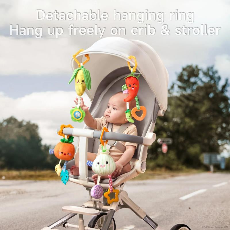 TUMAMA KIDS Car Seat Stroller Hanging Toy Plush Vegetable Rattles for Babies - Sensory Play Toys with Crinkle Sounds Cute Crib Mobile for 0+ Months