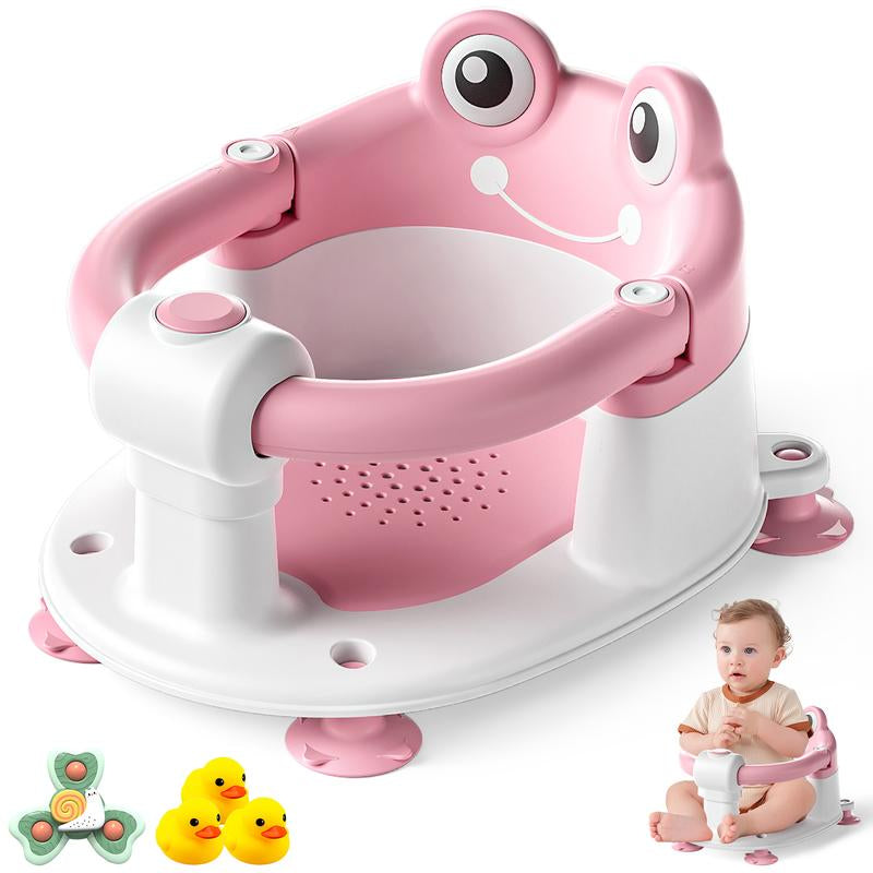 MOREFEEL Frog Design Baby Bath Seat for Babies 6 Months - 36 Months Toddler Bath Seats for Babies Sitting up Non-Slip Infant Bath Tub Chair with 4 Suction Cups & Soft Cushion for Shower Compact Toddler Bathtub Seat Pink Gift Newborn