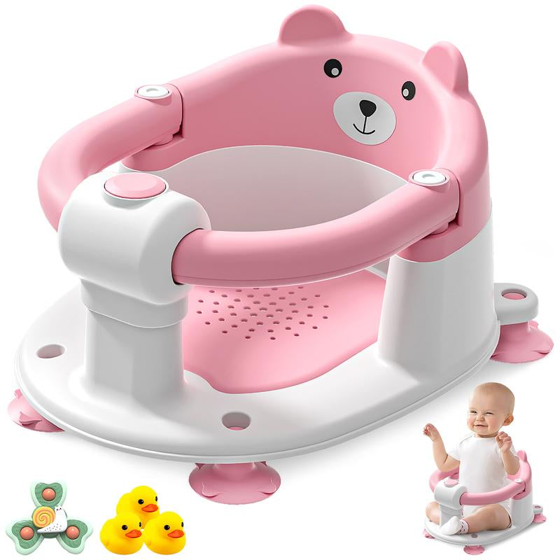 MOREFEEL Frog Design Baby Bath Seat for Babies 6 Months - 36 Months Toddler Bath Seats for Babies Sitting up Non-Slip Infant Bath Tub Chair with 4 Suction Cups & Soft Cushion for Shower Compact Toddler Bathtub Seat Pink Gift Newborn