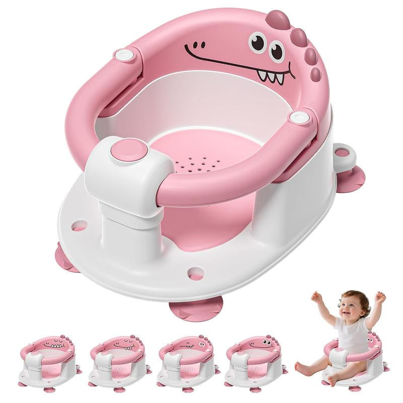 MOREFEEL Frog Design Baby Bath Seat for Babies 6 Months - 36 Months Toddler Bath Seats for Babies Sitting up Non-Slip Infant Bath Tub Chair with 4 Suction Cups & Soft Cushion for Shower Compact Toddler Bathtub Seat Pink Gift Newborn