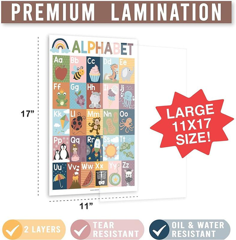 Hadley Designs Boho Early Learning Poster Pack Prek Educational Posters 16 Engaging 11X17 Laminated USA Made Classroom Decor for Toddlers and Preschoolers