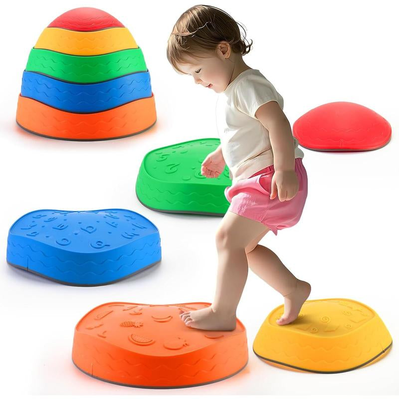 Stepping Stones for Kids - 5Pcs Durable Non-Slip Toddler Stepping Stones for Promoting Toddler'S Motor Balance Skills, Indoor & Outdoor Obstacle Course Game Toys for Toddler Kids Children Age 3+