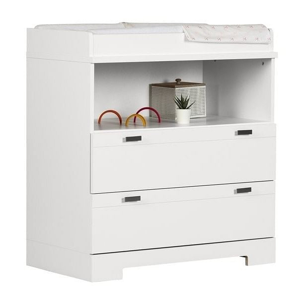 Modern Nursery 2 Drawer Storage Baby Changing Table in White-0