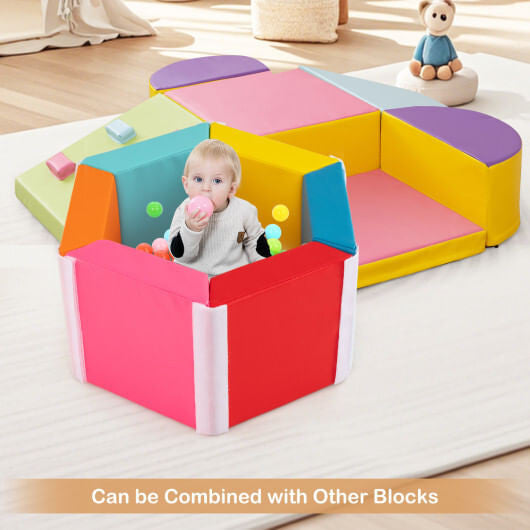 Hexagon Kids Ball Pit Foam Climbing Exercise Mat with Detachable PU Covers-Multicolor-1