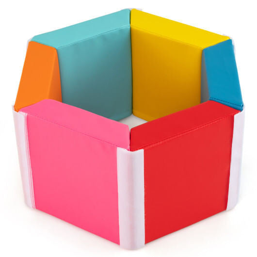 Hexagon Kids Ball Pit Foam Climbing Exercise Mat with Detachable PU Covers-Multicolor-2