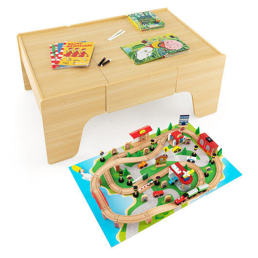 84-Piece Wooden Train Set with Reversible and Detachable Tabletop-4