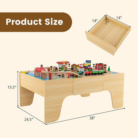 84-Piece Wooden Train Set with Reversible and Detachable Tabletop-2