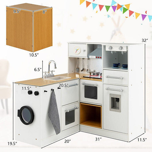 2-Pieces Wooden Kids Kitchen Playset with Light and Sound-4