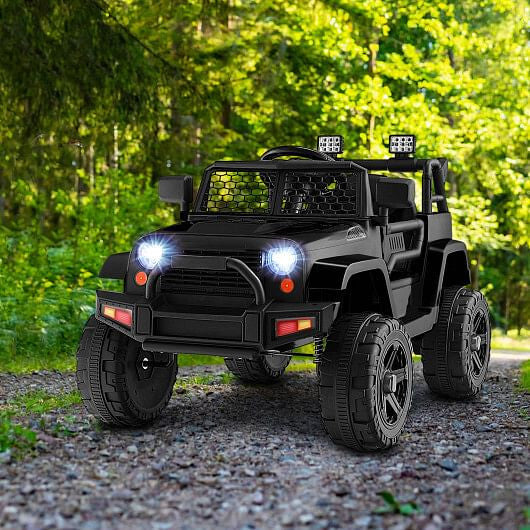 12V Kids Ride On Truck with Remote Control and Headlights-Black-0
