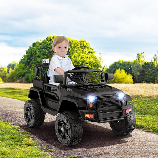 12V Kids Ride On Truck with Remote Control and Headlights-Black-1