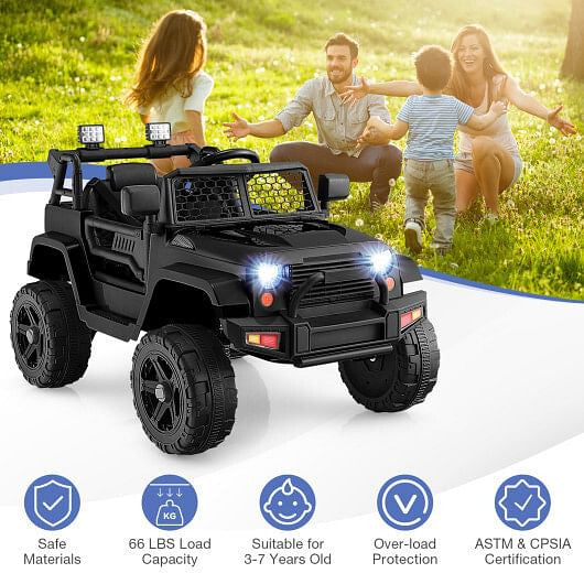 12V Kids Ride On Truck with Remote Control and Headlights-Black-3