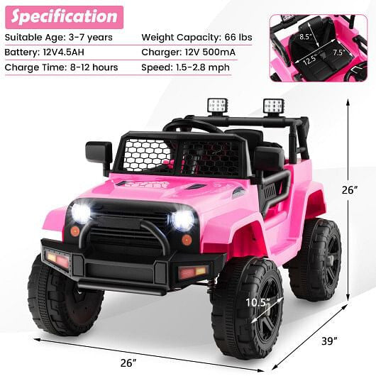 12V Kids Ride On Truck with Remote Control and Headlights-Black-7