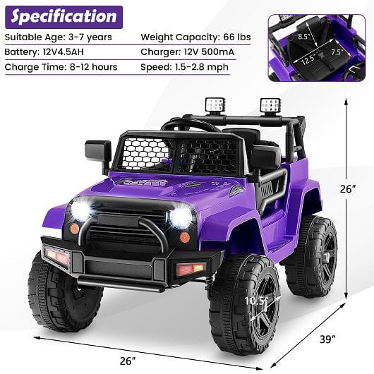 12V Kids Ride On Truck with Remote Control and Headlights-Black-22
