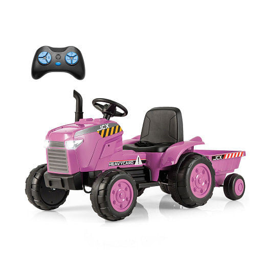 12V Kids Ride On Tractor with Trailer and Remote Control-Red-1