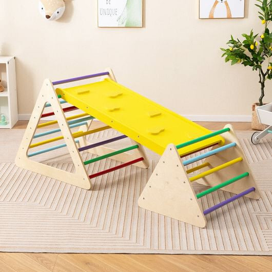 3 Piece Toddler Triangle Set Montessori with 2 Climbing Triangles and 1 Ramp-Colorful-0