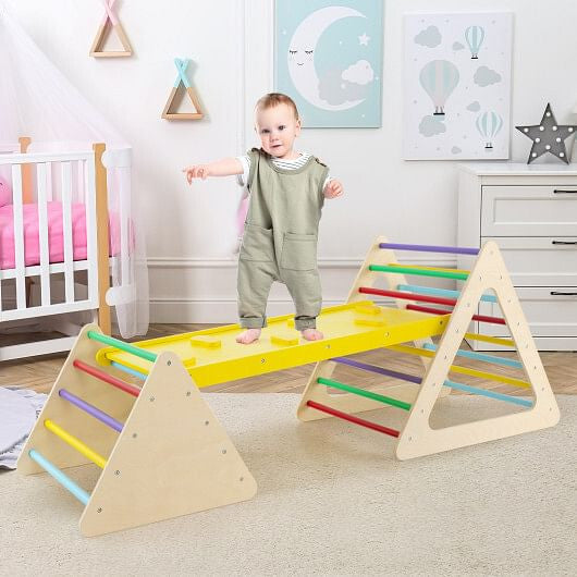 3 Piece Toddler Triangle Set Montessori with 2 Climbing Triangles and 1 Ramp-Colorful-1