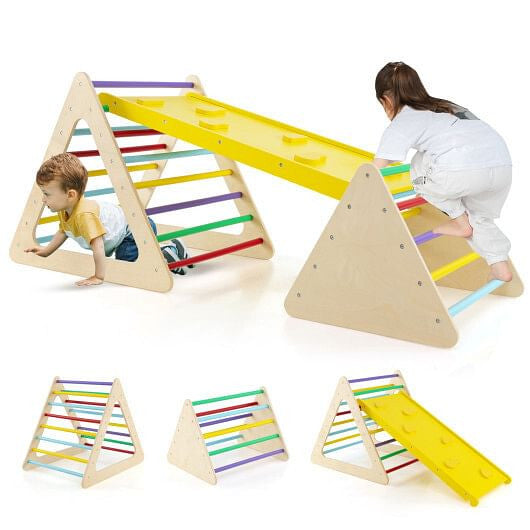 3 Piece Toddler Triangle Set Montessori with 2 Climbing Triangles and 1 Ramp-Colorful-4