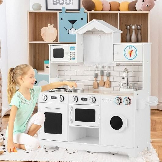 Wooden Kids Kitchen with Washing Machine