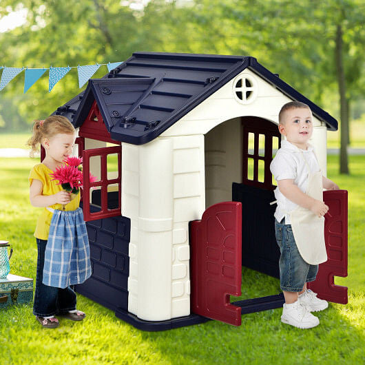 Kid's Playhouse Pretend Toy House For Boys and Girls 7 Pieces Toy Set-Pink-0