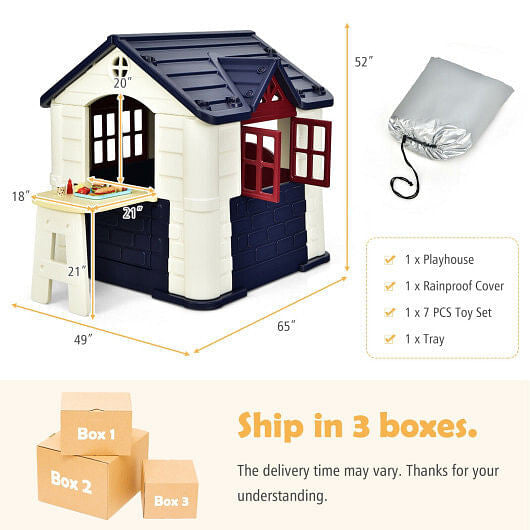 Kid's Playhouse Pretend Toy House For Boys and Girls 7 Pieces Toy Set-Pink-2