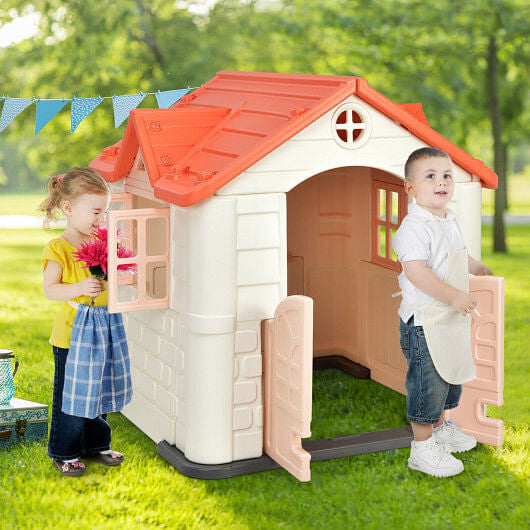 Kid's Playhouse Pretend Toy House For Boys and Girls 7 Pieces Toy Set-Pink-5