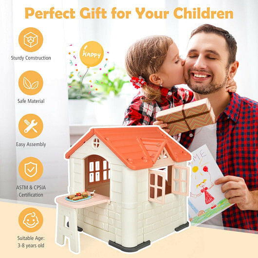Kid's Playhouse Pretend Toy House For Boys and Girls 7 Pieces Toy Set-Pink-6