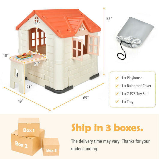 Kid's Playhouse Pretend Toy House For Boys and Girls 7 Pieces Toy Set-Pink-7