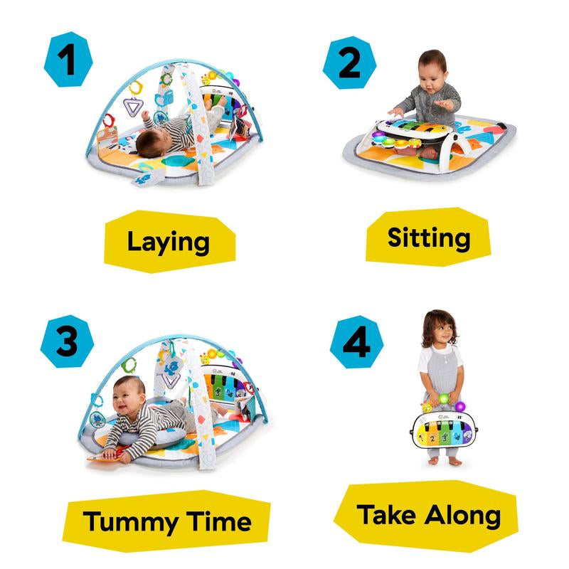 Baby Einstein 4-In-1 Kickin’ Tunes Music & Language Discovery Gym and Piano Tummy Time Activity Mat