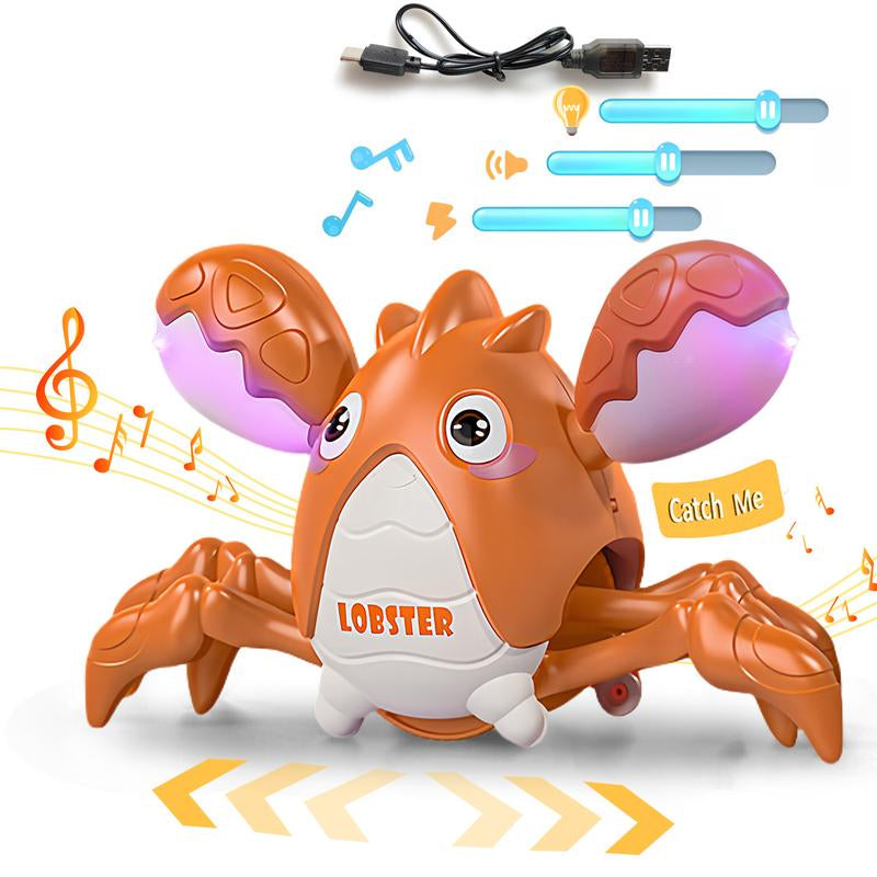 Crawling Lobster Tummy Time Toy , Walking Lobster Toys, Interactive Big Lobster Toy with Music and Lights, Dancing Lobster Auto-Avoiding Obstacles, Ideal Boxes for Boys&Girls during Halloween, Christmas, and Thanksgiving
