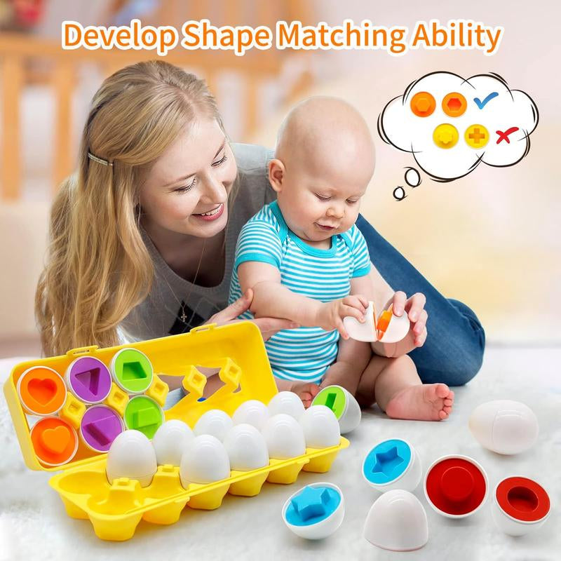 Random Color Egg Shaped Puzzle Toy, 12Pcs/Set Colorful Egg Matching Set, Early Learning & Fine Motor Skills Puzzle for Youngsters