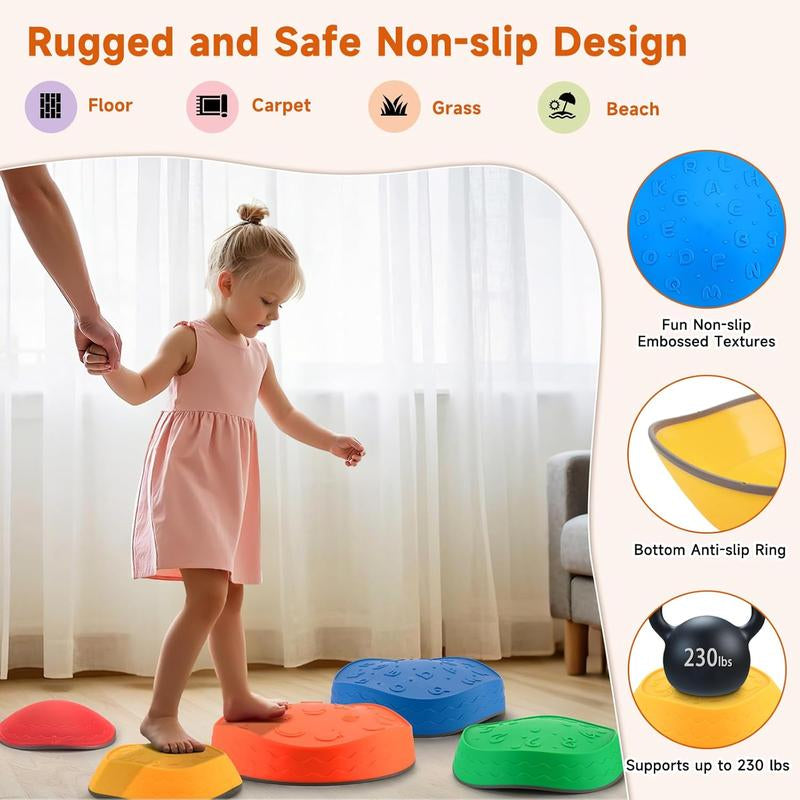 Stepping Stones for Kids - 5Pcs Durable Non-Slip Toddler Stepping Stones for Promoting Toddler'S Motor Balance Skills, Indoor & Outdoor Obstacle Course Game Toys for Toddler Kids Children Age 3+