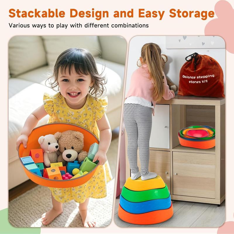 Stepping Stones for Kids - 5Pcs Durable Non-Slip Toddler Stepping Stones for Promoting Toddler'S Motor Balance Skills, Indoor & Outdoor Obstacle Course Game Toys for Toddler Kids Children Age 3+