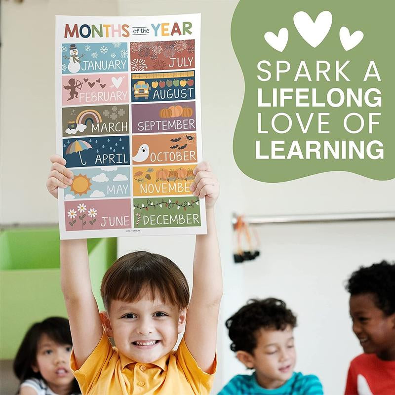 Hadley Designs Boho Early Learning Poster Pack Prek Educational Posters 16 Engaging 11X17 Laminated USA Made Classroom Decor for Toddlers and Preschoolers