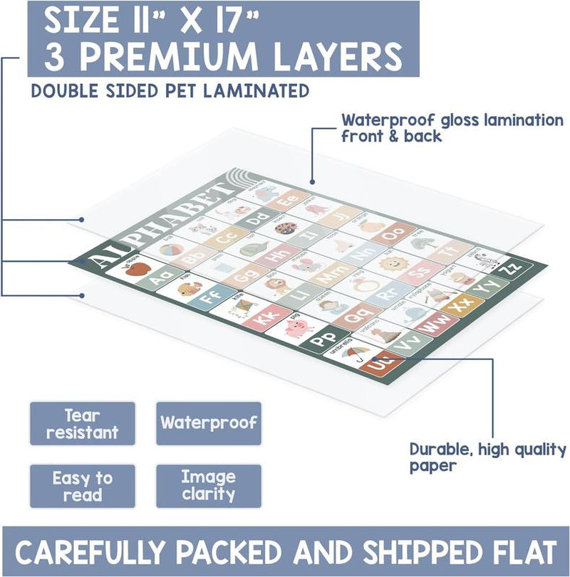 18 Laminated Educational Posters | Learning Charts for Preschool, Toddlers, Kindergarten & Homeschool | Interactive Classroom Decor, Back to School