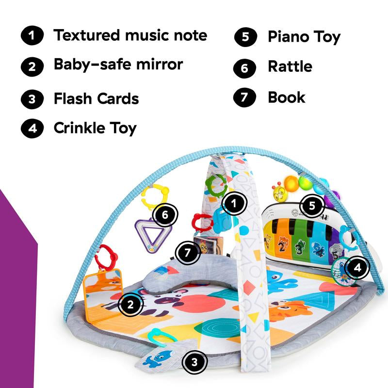 Baby Einstein 4-In-1 Kickin’ Tunes Music & Language Discovery Gym and Piano Tummy Time Activity Mat