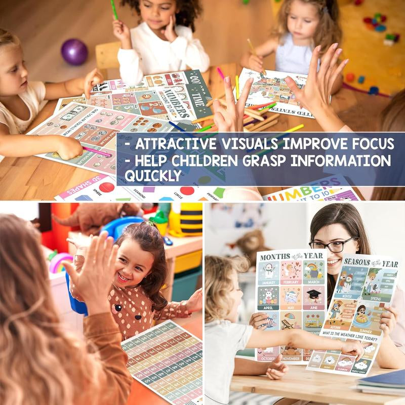 18 Laminated Educational Posters | Learning Charts for Preschool, Toddlers, Kindergarten & Homeschool | Interactive Classroom Decor, Back to School