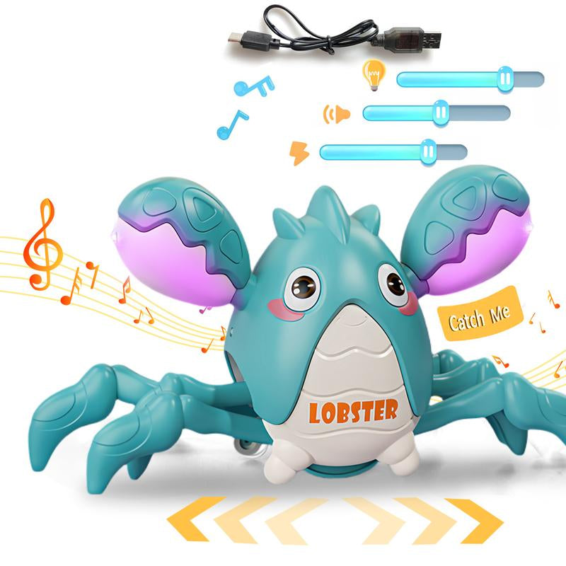Crawling Lobster Tummy Time Toy , Walking Lobster Toys, Interactive Big Lobster Toy with Music and Lights, Dancing Lobster Auto-Avoiding Obstacles, Ideal Boxes for Boys&Girls during Halloween, Christmas, and Thanksgiving