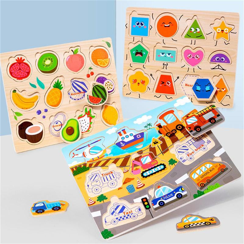 Wooden Jigsaw Puzzle Toy, 1 Count Multiple Theme Wooden Matching Puzzle, Logical Thinking Wooden Matching Puzzle, Creative Toy for Kids