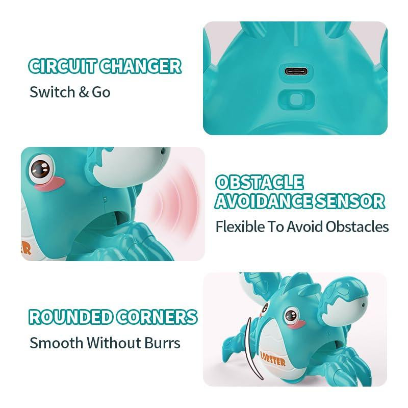 Crawling Lobster Tummy Time Toy , Walking Lobster Toys, Interactive Big Lobster Toy with Music and Lights, Dancing Lobster Auto-Avoiding Obstacles, Ideal Boxes for Boys&Girls during Halloween, Christmas, and Thanksgiving