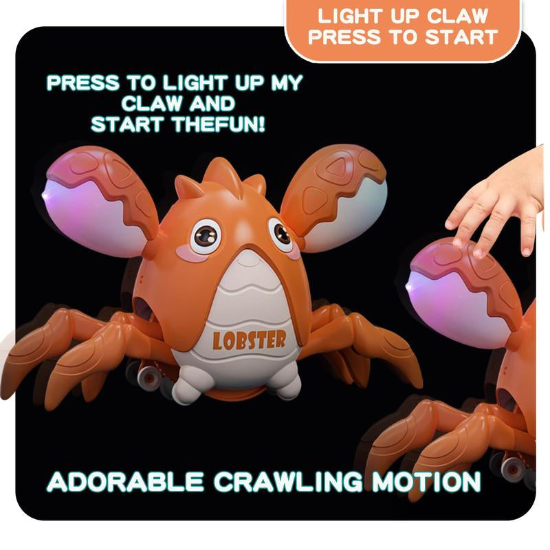 Crawling Lobster Tummy Time Toy , Walking Lobster Toys, Interactive Big Lobster Toy with Music and Lights, Dancing Lobster Auto-Avoiding Obstacles, Ideal Boxes for Boys&Girls during Halloween, Christmas, and Thanksgiving