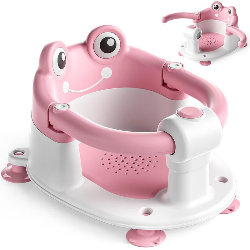 MOREFEEL Frog Design Baby Bath Seat for Babies 6 Months - 36 Months Toddler Bath Seats for Babies Sitting up Non-Slip Infant Bath Tub Chair with 4 Suction Cups & Soft Cushion for Shower Compact Toddler Bathtub Seat Pink Gift Newborn