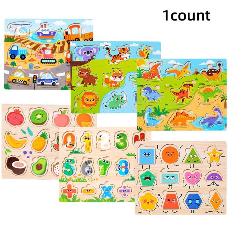 Wooden Jigsaw Puzzle Toy, 1 Count Multiple Theme Wooden Matching Puzzle, Logical Thinking Wooden Matching Puzzle, Creative Toy for Kids