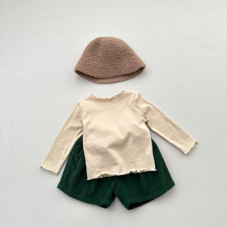 Girls Tops Spring And Autumn Style Children’s Solid Color Long-Sleeved T-Shirts For Girls With Ear-Shaped Inner Bottoming Shirts-5