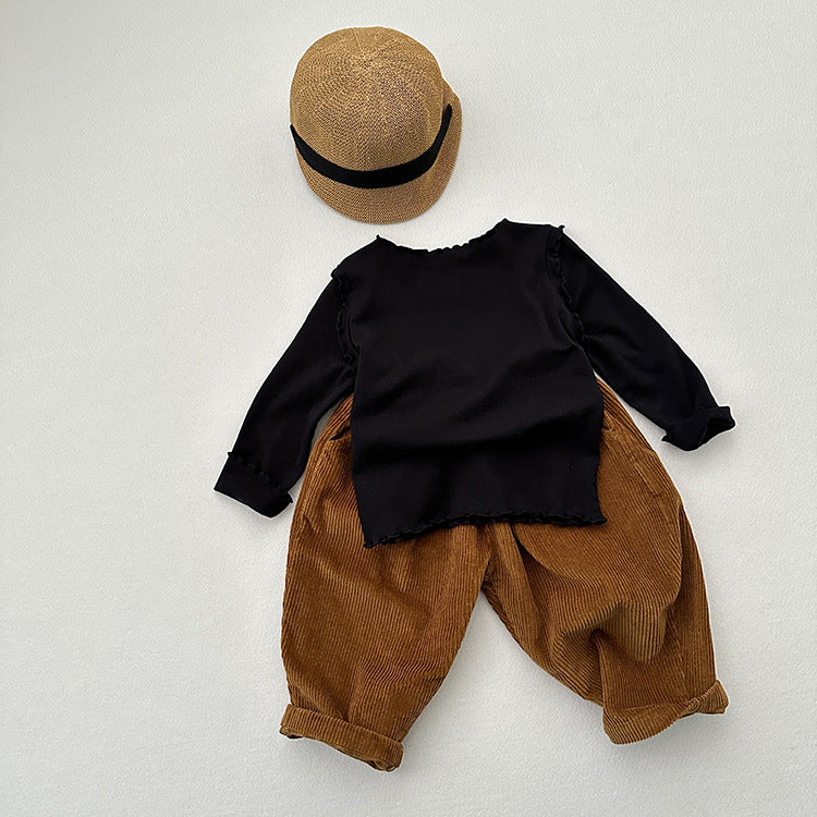 Girls Tops Spring And Autumn Style Children’s Solid Color Long-Sleeved T-Shirts For Girls With Ear-Shaped Inner Bottoming Shirts-6